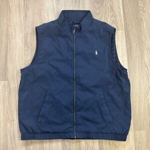 Polo Ralph Lauren Mens Navy Blue Full Zip Vest XXL Windbreaker Golf Preppy